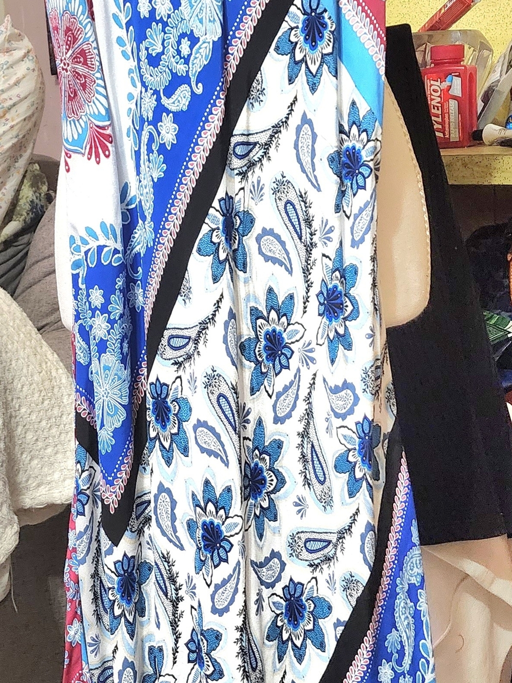 LOFT Blue and Pink Paisley Border Scarf Dress Sz 2 - Picture 2 of 5